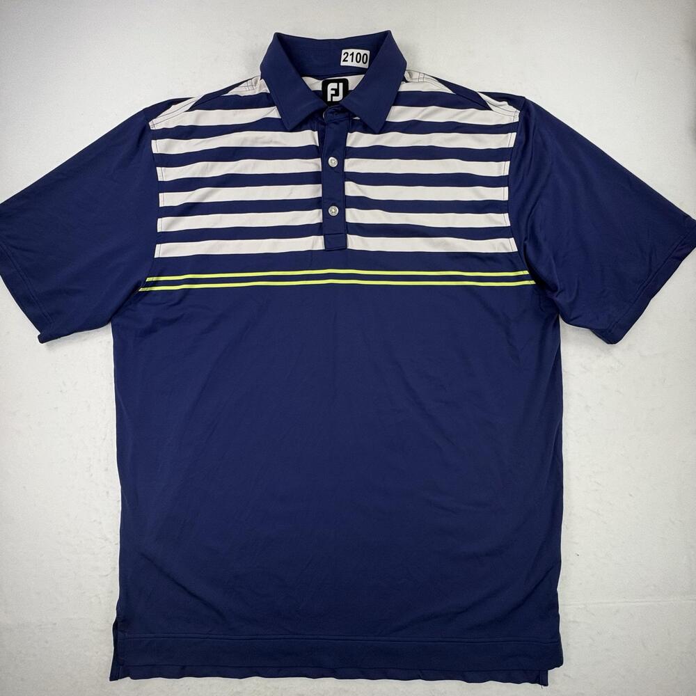 FootJoy Polo Shirt Mens Large Blue Striped Short Sleeve Golf Stretch Performance